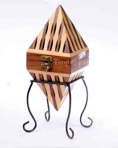 WOODEN COAL BURNER ON WROUGHT IRON STAND